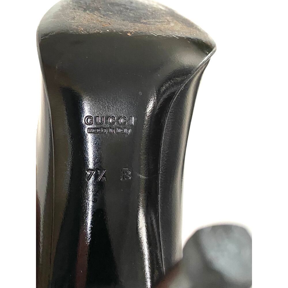 Gucci Black Brush Calf Leather Décolleté Pumps 7.5 B Made in Italy Cone Heel - Picture 12 of 16